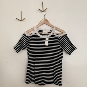 Black & white striped top with cutout shoulders